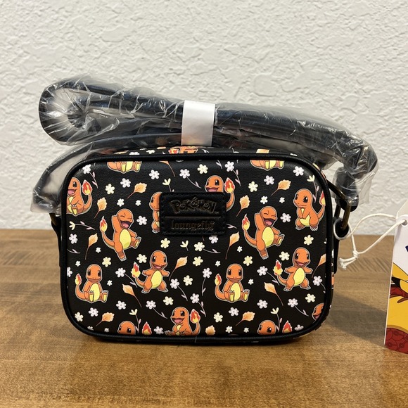 Loungefly Pokemon Charmander Black Floral Crossbody Bag NWT - Picture 2 of 13
